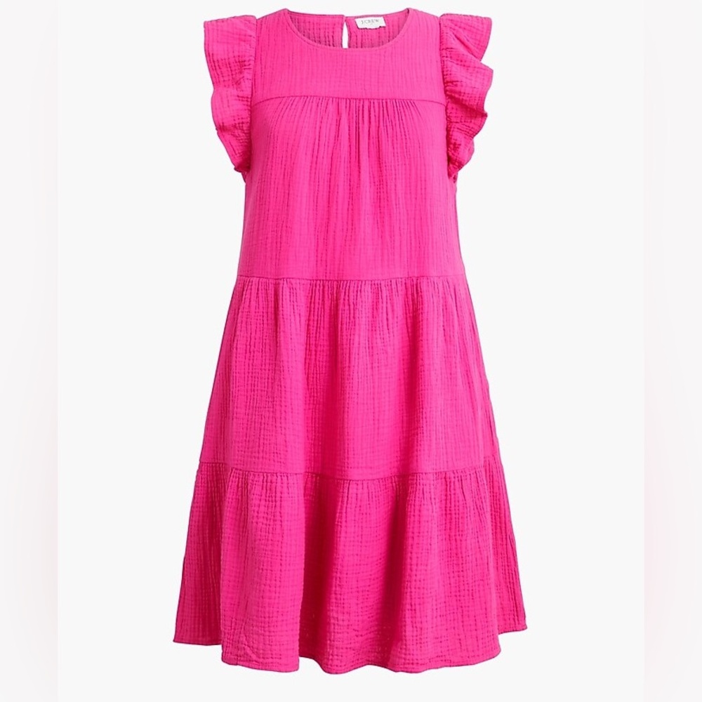 J.Crew Mini gauze dress in Fuchsia Fantasy shift ruffle size 4 NWT